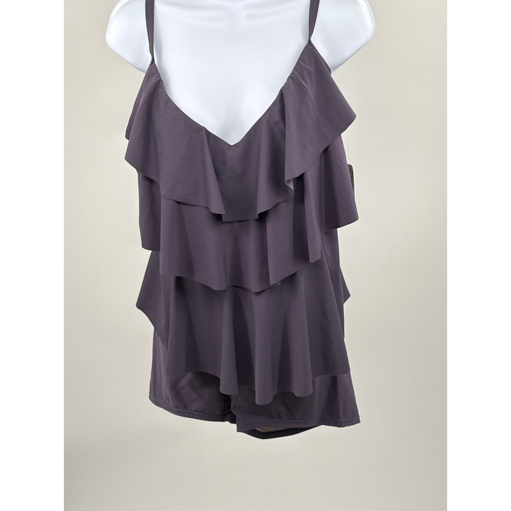 Envya Curves Womens Tiered Ruffle Tankini Set Purple Boy Shorts Swimsuit 1X NEW